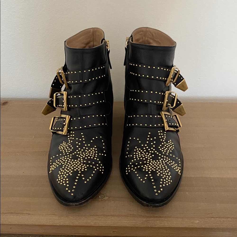 CHLOE SUSANNA Black and Gold Studded Leather Ankle Boots - Picture 3 of 6